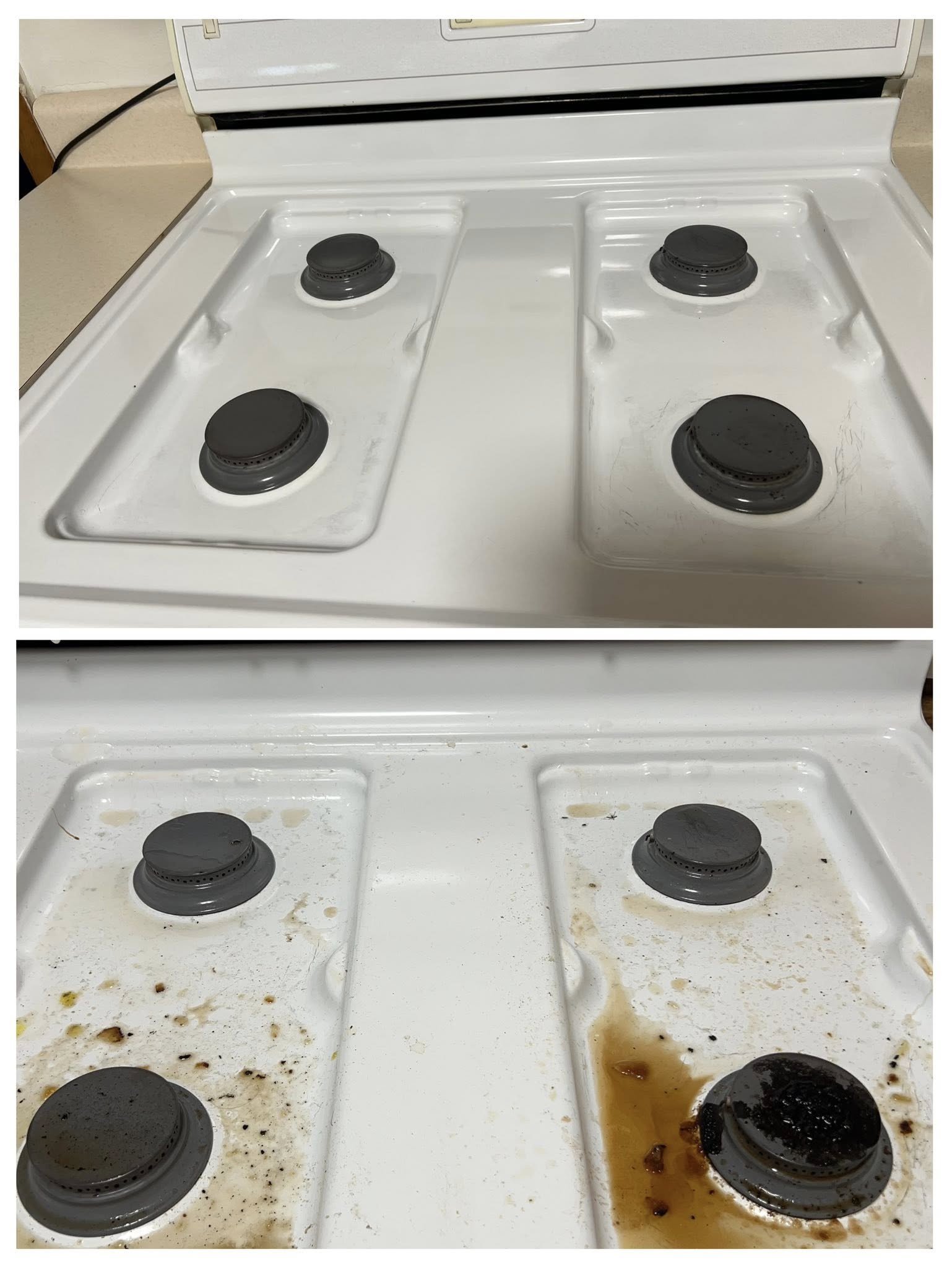 Stove top cleaning before and after comparison